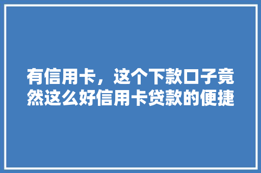 有信用卡，这个下款口子竟然这么好信用卡贷款的便捷之路