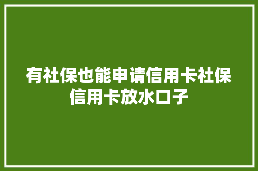 有社保也能申请信用卡社保信用卡放水口子