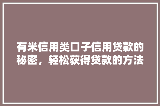 有米信用类口子信用贷款的秘密，轻松获得贷款的方法全在这里