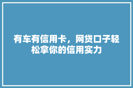 有车有信用卡，网贷口子轻松拿你的信用实力