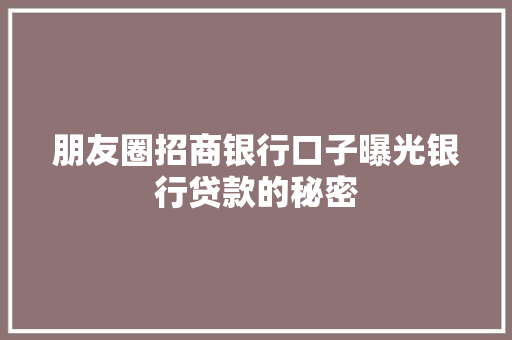 朋友圈招商银行口子曝光银行贷款的秘密