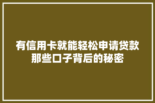 有信用卡就能轻松申请贷款那些口子背后的秘密