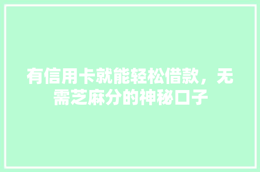 有信用卡就能轻松借款，无需芝麻分的神秘口子