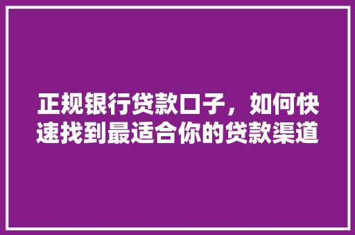 正规银行贷款口子，如何快速找到最适合你的贷款渠道