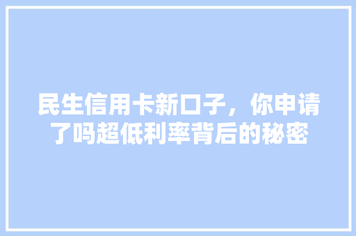 民生信用卡新口子，你申请了吗超低利率背后的秘密