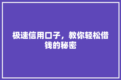 极速信用口子，教你轻松借钱的秘密