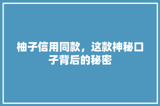 柚子信用同款，这款神秘口子背后的秘密