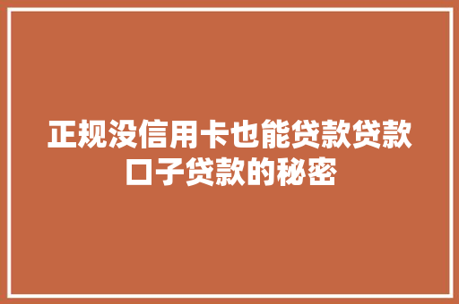 正规没信用卡也能贷款贷款口子贷款的秘密
