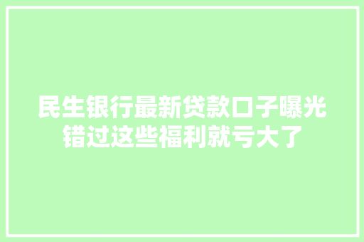 民生银行最新贷款口子曝光错过这些福利就亏大了