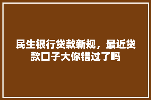 民生银行贷款新规，最近贷款口子大你错过了吗  第1张