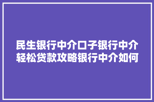 民生银行中介口子银行中介轻松贷款攻略银行中介如何助你轻松贷到款