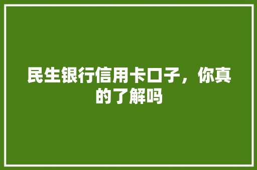 民生银行信用卡口子，你真的了解吗