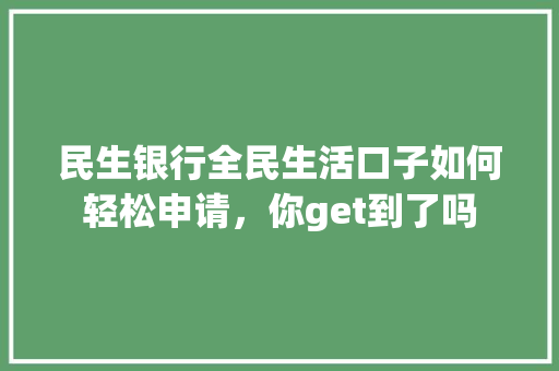 民生银行全民生活口子如何轻松申请，你get到了吗