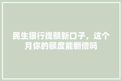 民生银行提额新口子，这个月你的额度能翻倍吗